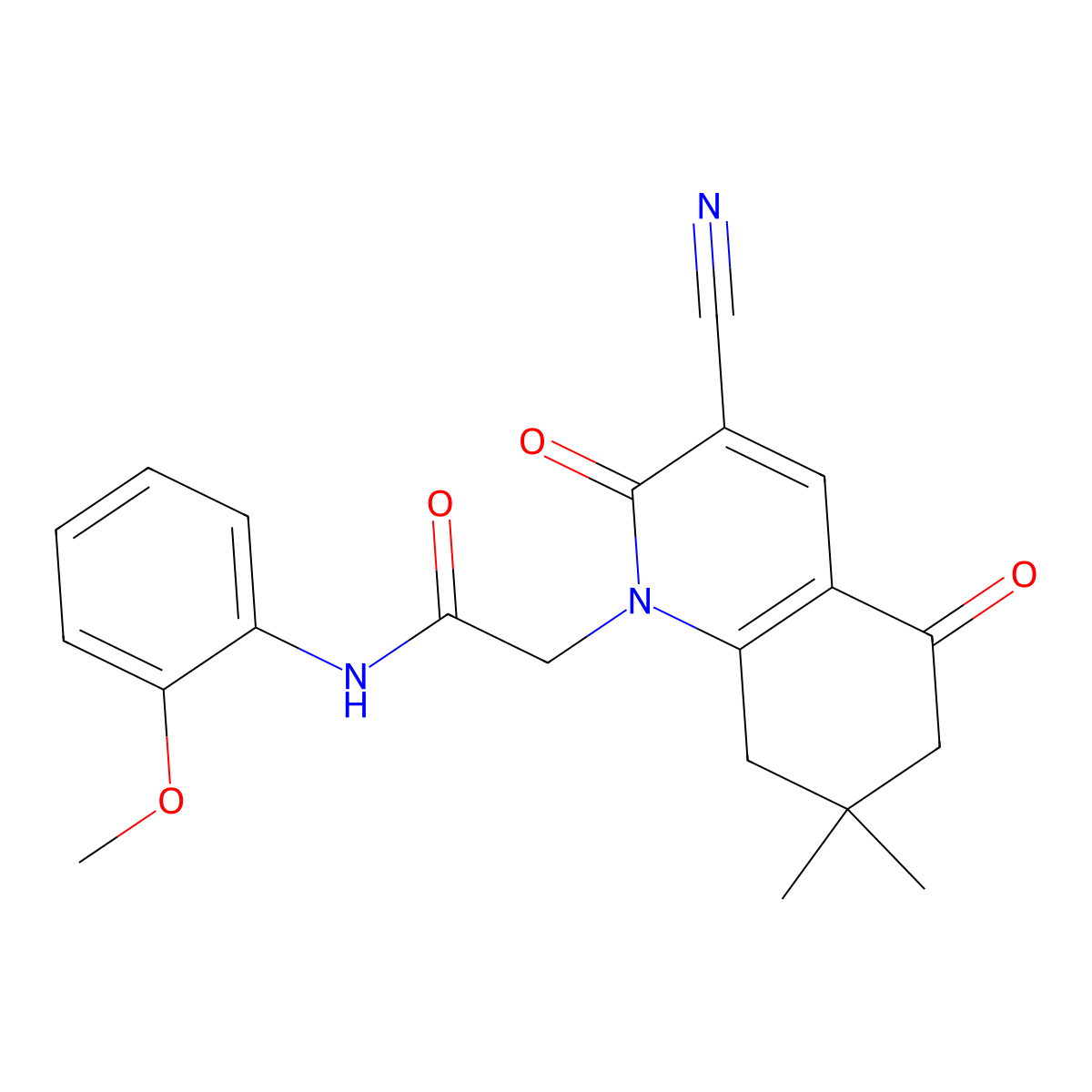 2-(3-cyano-7,7-dimethyl-2,5-dioxo-5,6,7,8-tetrahydroquinolin-1(2H)-yl)-N-(2-methoxyphenyl)acetamide molecular structure, CAS 1021227-74-6