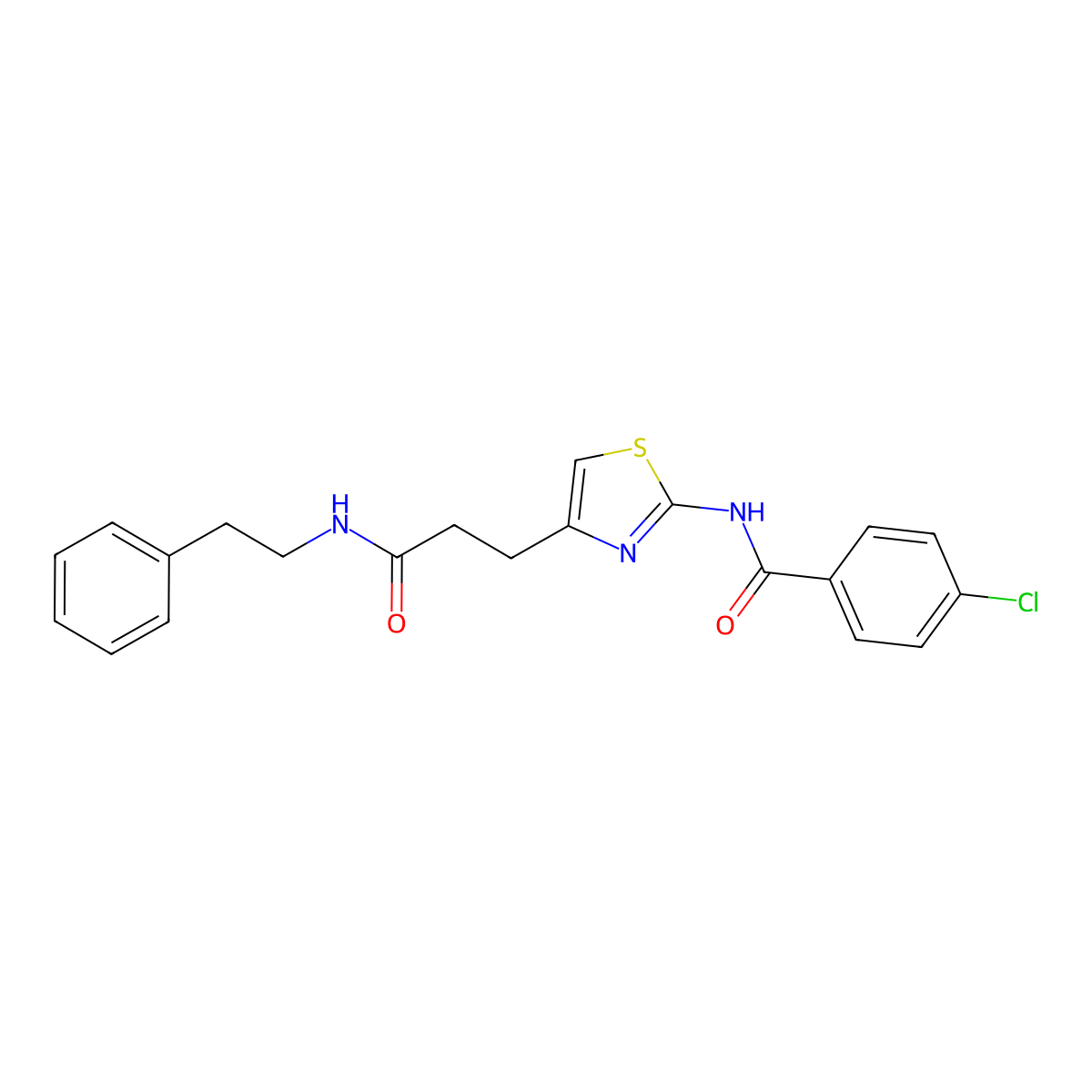 4-chloro-N-(4-(3-oxo-3-(phenethylamino)propyl)thiazol-2-yl)benzamide molecular structure, CAS 1021227-77-9