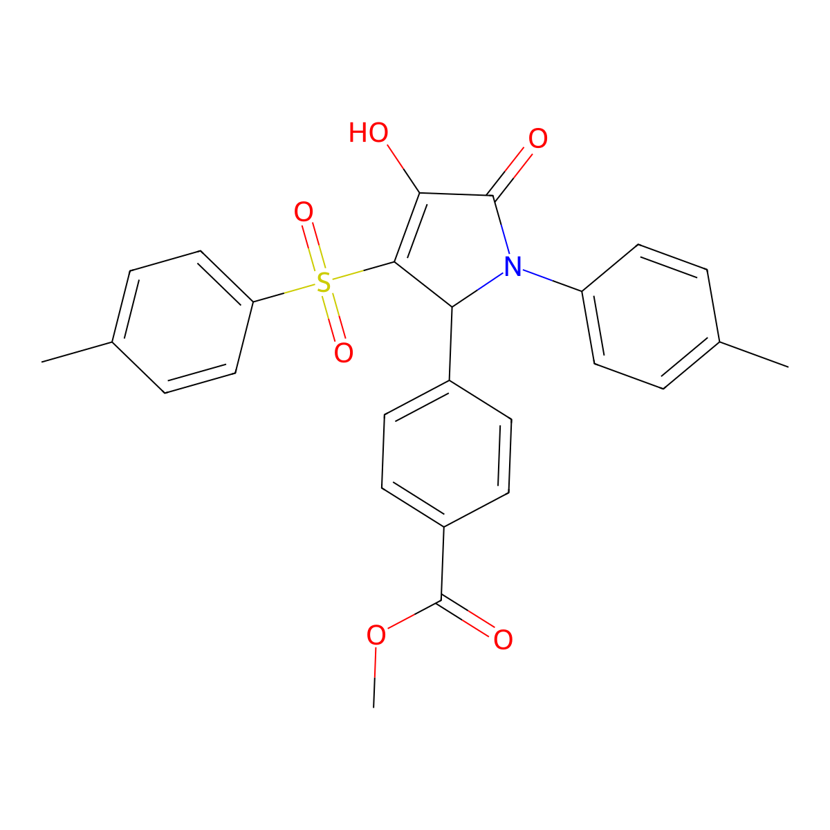 methyl 4-(4-hydroxy-5-oxo-1-(p-tolyl)-3-tosyl-2,5-dihydro-1H-pyrrol-2-yl)benzoate molecular structure, CAS 1021227-78-0