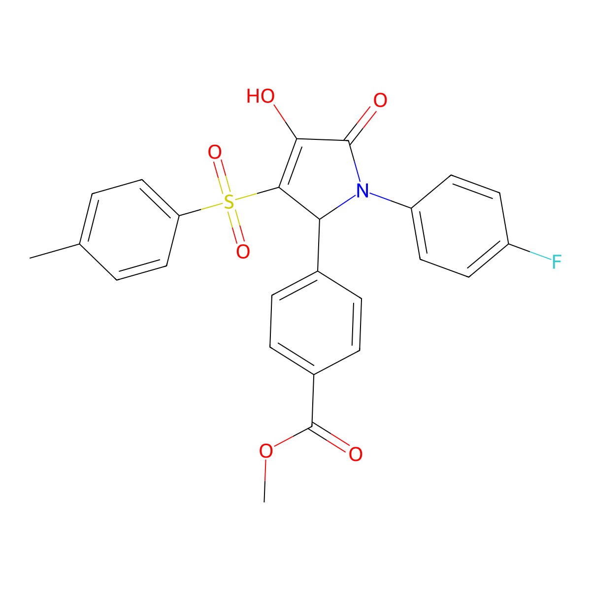 methyl 4-(1-(4-fluorophenyl)-4-hydroxy-5-oxo-3-tosyl-2,5-dihydro-1H-pyrrol-2-yl)benzoate molecular structure, CAS 1021227-81-5