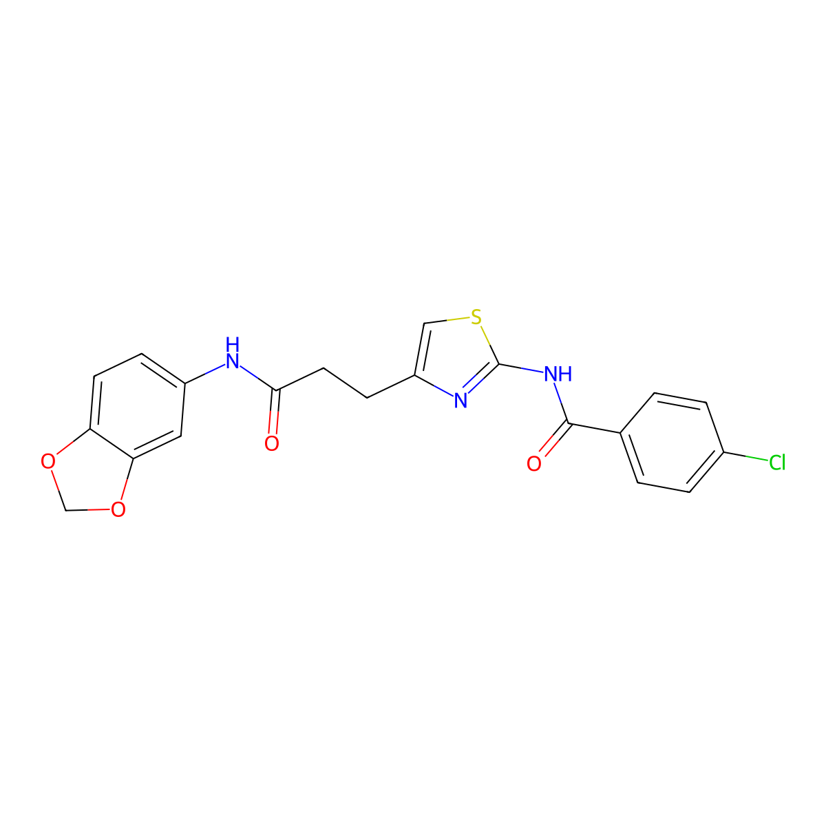 N-(4-(3-(benzo[d][1,3]dioxol-5-ylamino)-3-oxopropyl)thiazol-2-yl)-4-chlorobenzamide molecular structure, CAS 1021227-82-6