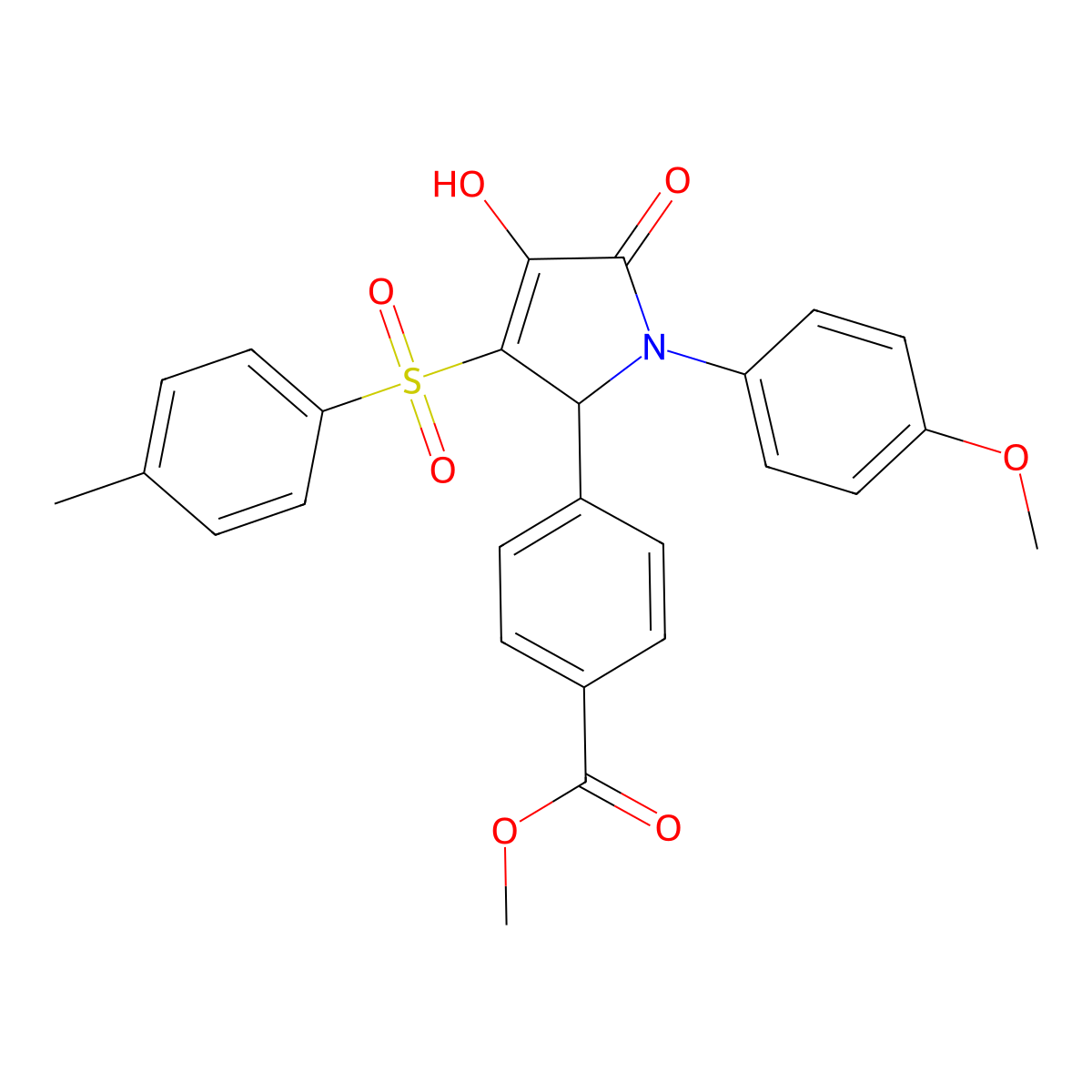methyl 4-(4-hydroxy-1-(4-methoxyphenyl)-5-oxo-3-tosyl-2,5-dihydro-1H-pyrrol-2-yl)benzoate molecular structure, CAS 1021227-83-7