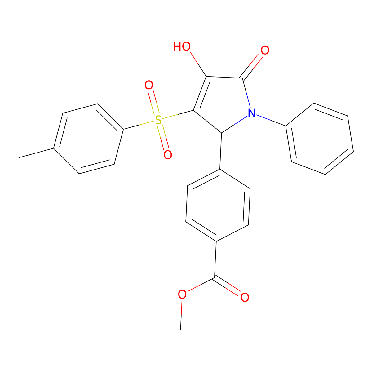 methyl 4-(4-hydroxy-5-oxo-1-phenyl-3-tosyl-2,5-dihydro-1H-pyrrol-2-yl)benzoate molecular structure, CAS 1021227-85-9