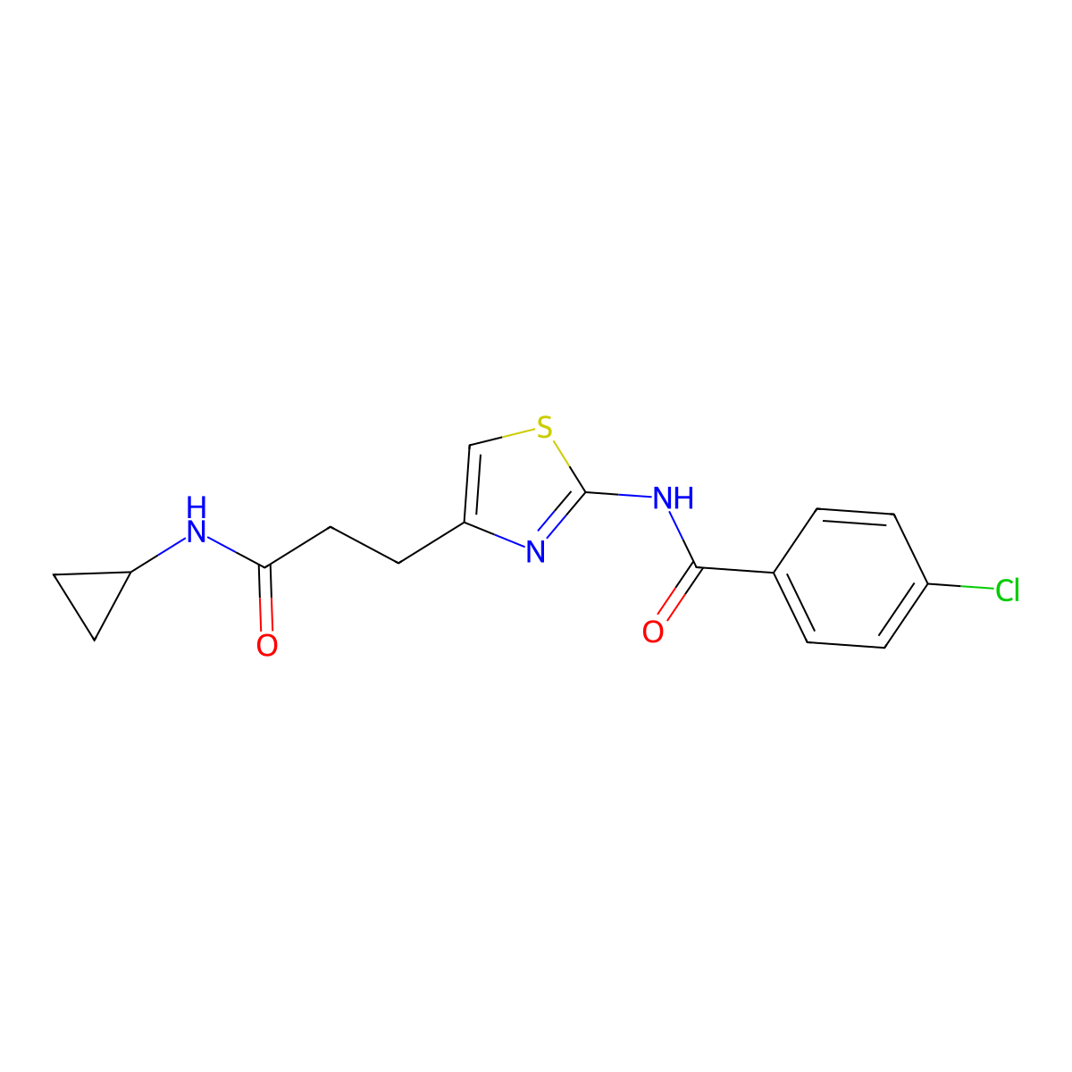4-chloro-N-(4-(3-(cyclopropylamino)-3-oxopropyl)thiazol-2-yl)benzamide molecular structure, CAS 1021227-86-0