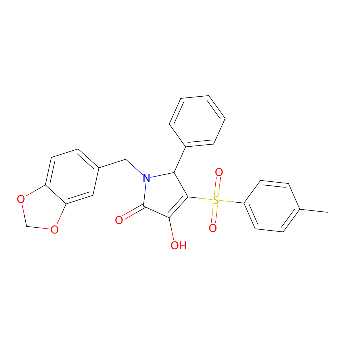 1-(benzo[d][1,3]dioxol-5-ylmethyl)-3-hydroxy-5-phenyl-4-tosyl-1H-pyrrol-2(5H)-one molecular structure, CAS 1021227-87-1