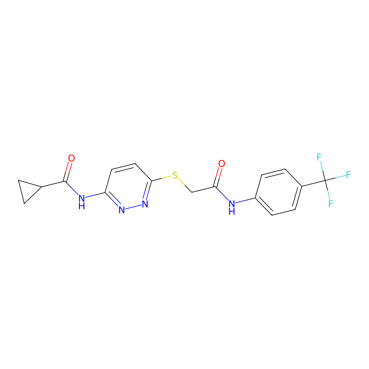 N-{6-[({[4-(trifluoromethyl)phenyl]carbamoyl}methyl)sulfanyl]pyridazin-3-yl}cyclopropanecarboxamide molecular structure, CAS 1021227-90-6