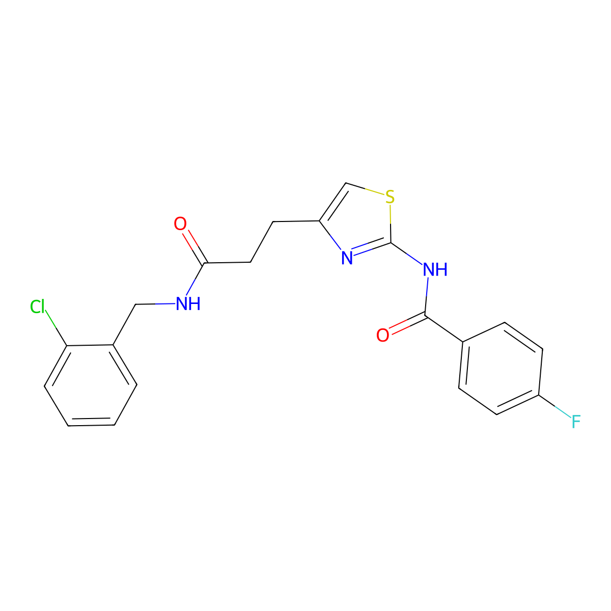 N-(4-(3-((2-chlorobenzyl)amino)-3-oxopropyl)thiazol-2-yl)-4-fluorobenzamide molecular structure, CAS 1021227-91-7