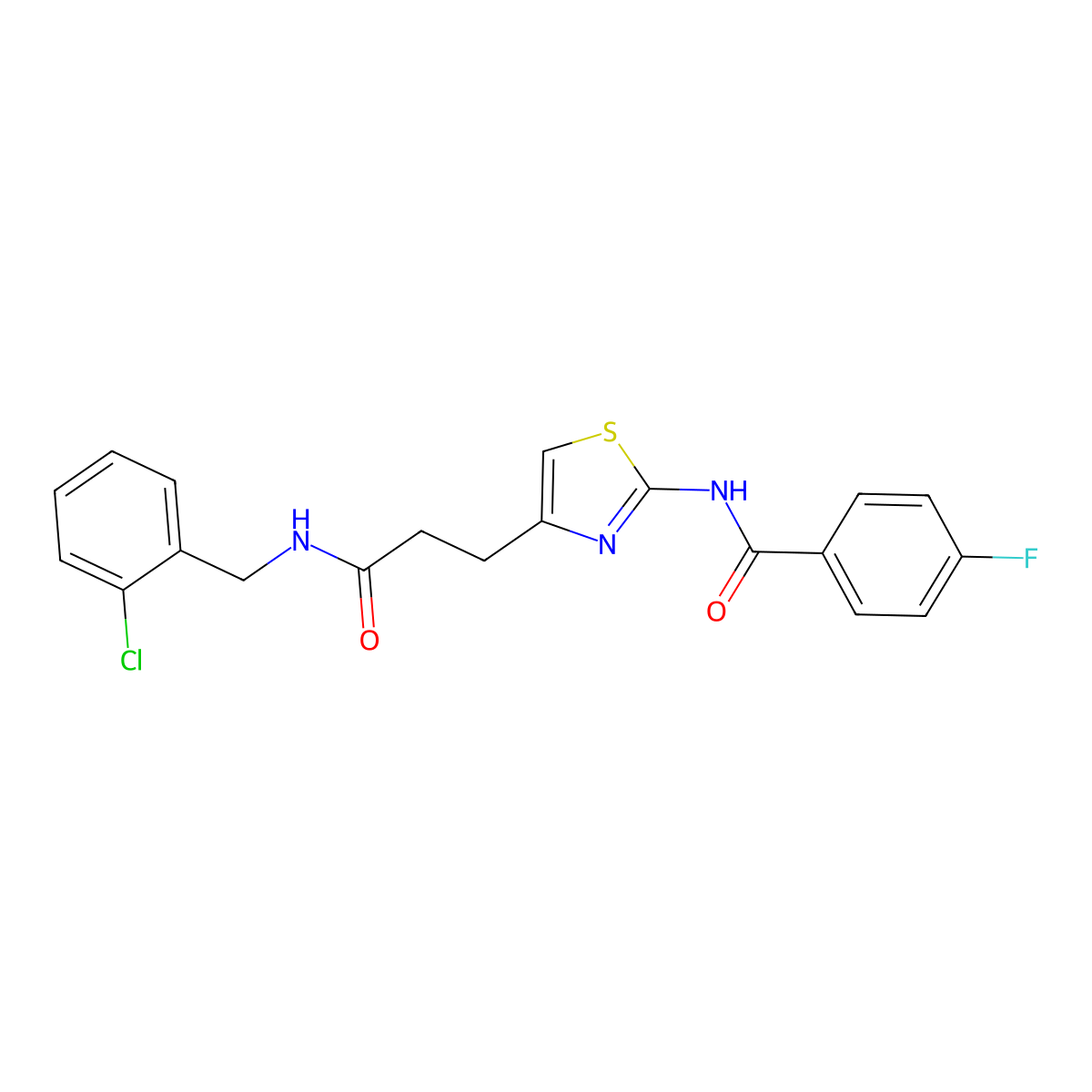 N-(4-(3-((2-chlorobenzyl)amino)-3-oxopropyl)thiazol-2-yl)-4-fluorobenzamide molecular structure, CAS 1021227-91-7