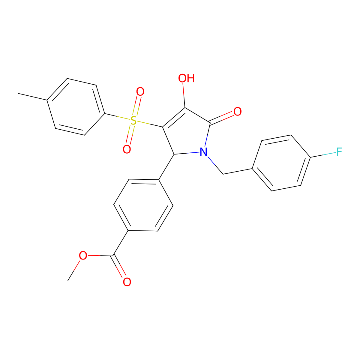 methyl 4-(1-(4-fluorobenzyl)-4-hydroxy-5-oxo-3-tosyl-2,5-dihydro-1H-pyrrol-2-yl)benzoate molecular structure, CAS 1021227-92-8