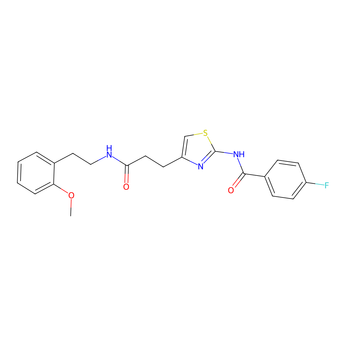 4-fluoro-N-(4-(3-((2-methoxyphenethyl)amino)-3-oxopropyl)thiazol-2-yl)benzamide molecular structure, CAS 1021227-95-1