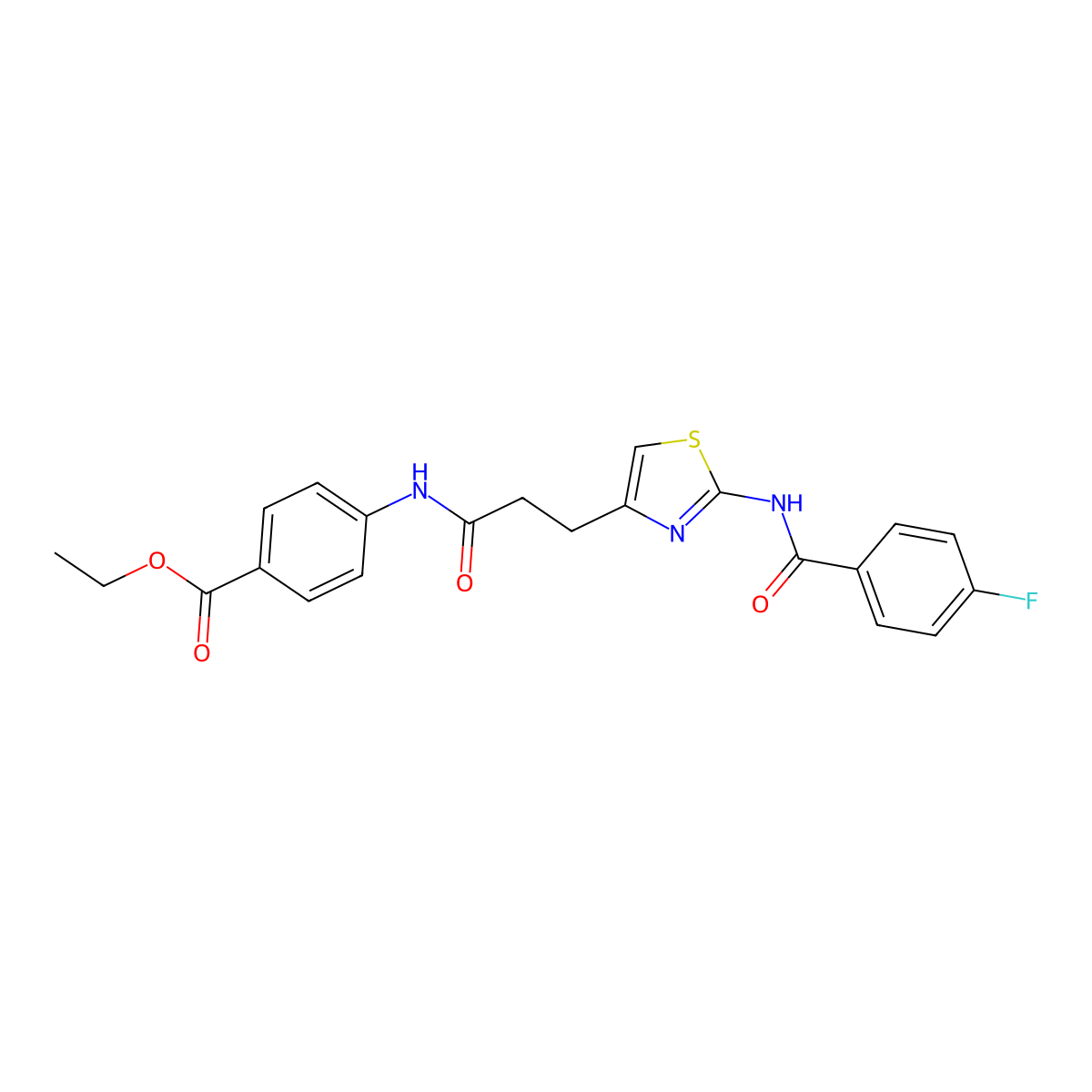 Ethyl 4-(3-(2-(4-fluorobenzamido)thiazol-4-yl)propanamido)benzoate molecular structure, CAS 1021228-01-2