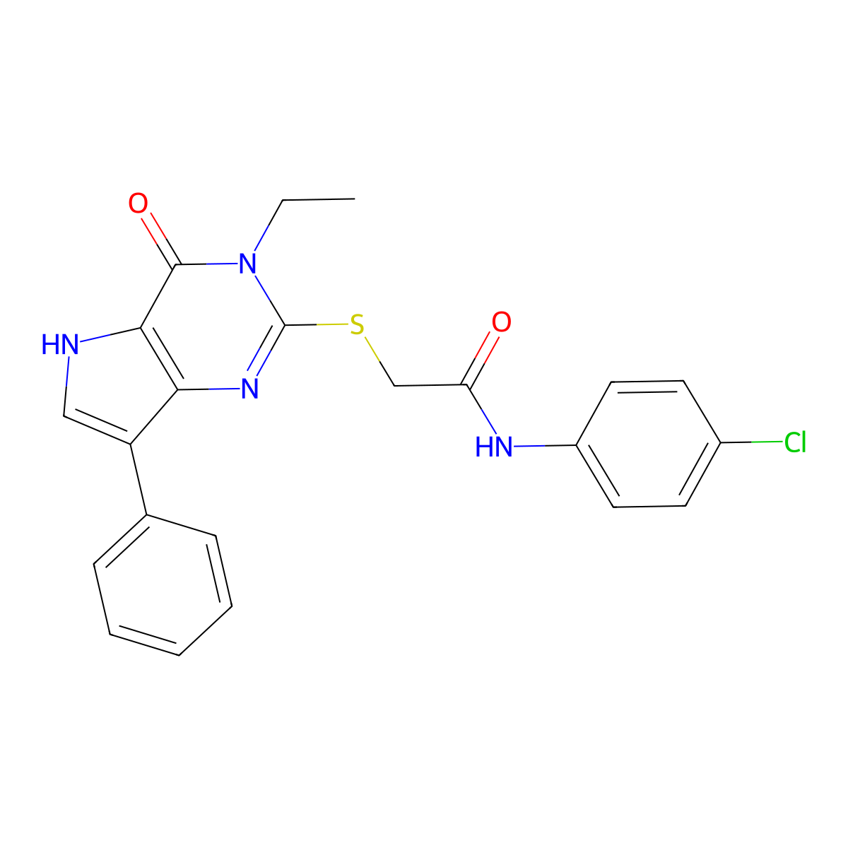N-(4-chlorophenyl)-2-[(3-ethyl-4-oxo-7-phenyl-4,5-dihydro-3H-pyrrolo[3,2-d]pyrimidin-2-yl)sulfanyl]acetamide molecular structure, CAS 1021228-02-3