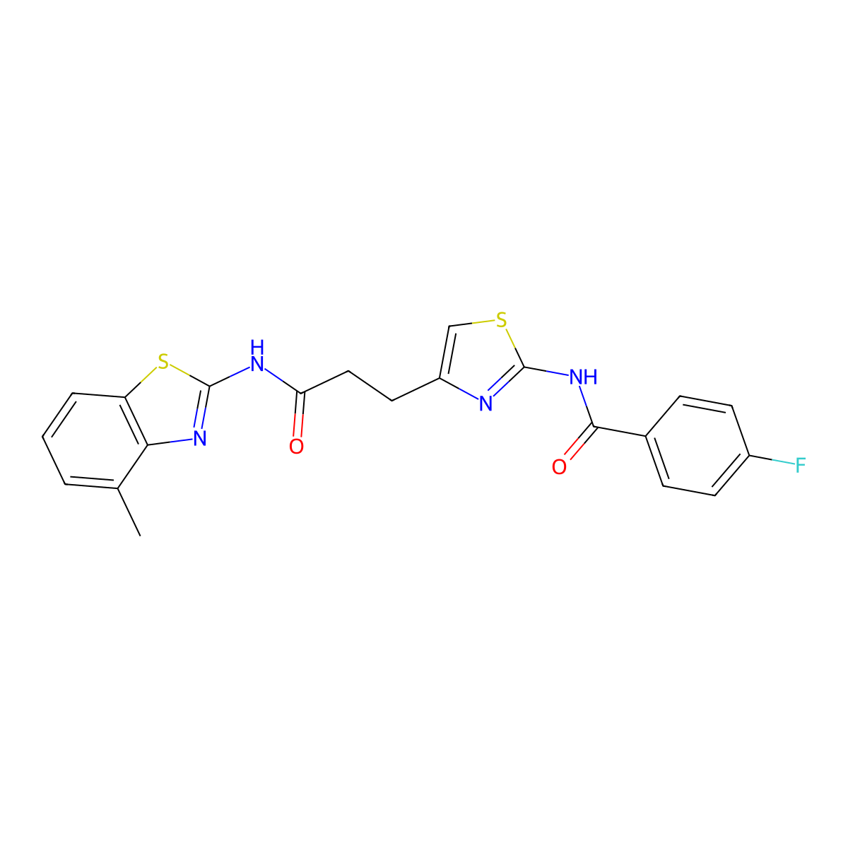 4-fluoro-N-(4-(3-((4-methylbenzo[d]thiazol-2-yl)amino)-3-oxopropyl)thiazol-2-yl)benzamide molecular structure, CAS 1021228-12-5