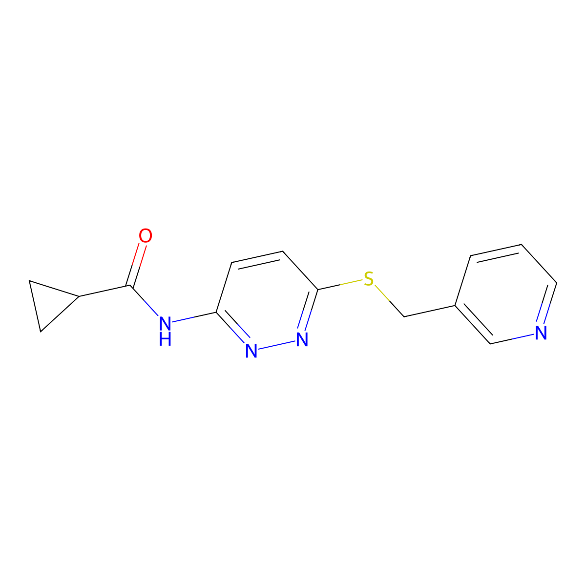 N-(6-{[(pyridin-3-yl)methyl]sulfanyl}pyridazin-3-yl)cyclopropanecarboxamide molecular structure, CAS 1021228-15-8