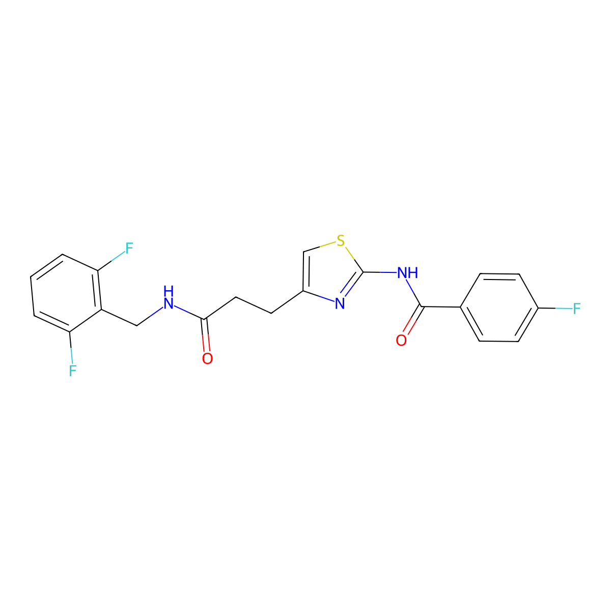 N-(4-(3-((2,6-difluorobenzyl)amino)-3-oxopropyl)thiazol-2-yl)-4-fluorobenzamide molecular structure, CAS 1021228-16-9