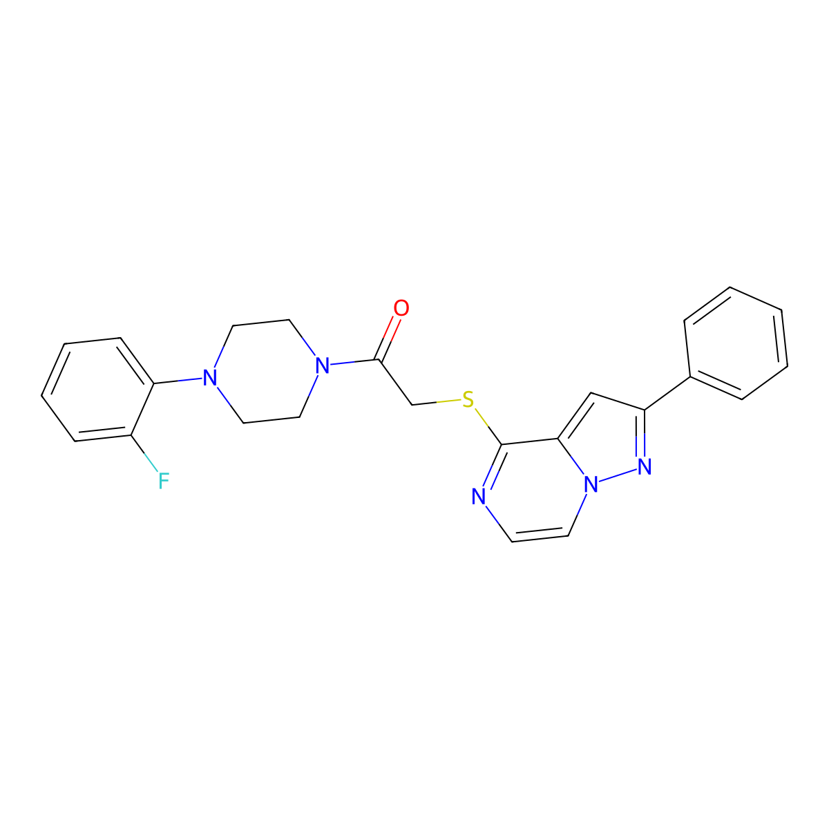 4-({2-[4-(2-Fluorophenyl)piperazin-1-yl]-2-oxoethyl}thio)-2-phenylpyrazolo[1,5-a]pyrazine molecular structure, CAS 1021228-23-8
