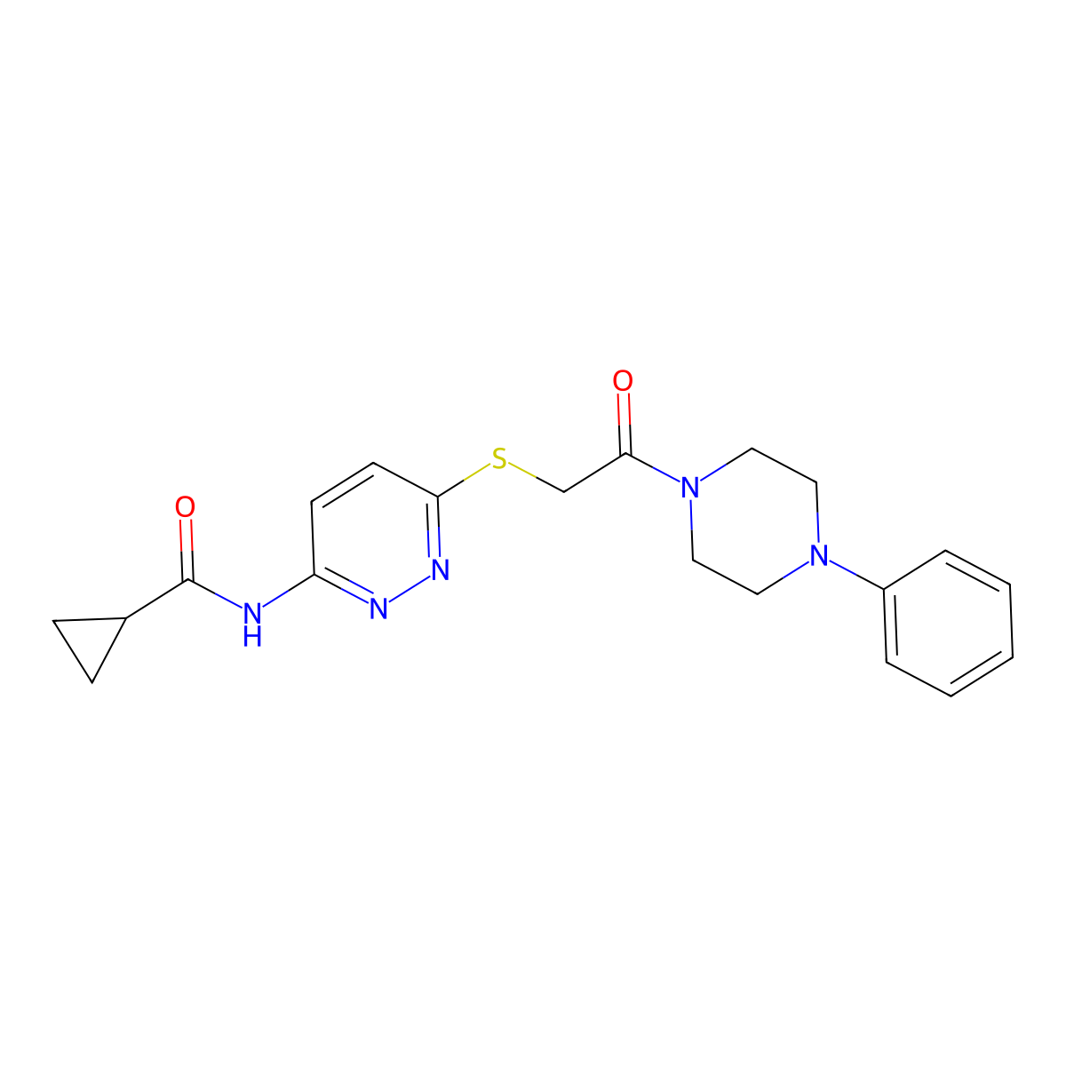N-(6-{[2-oxo-2-(4-phenylpiperazin-1-yl)ethyl]sulfanyl}pyridazin-3-yl)cyclopropanecarboxamide molecular structure, CAS 1021228-24-9