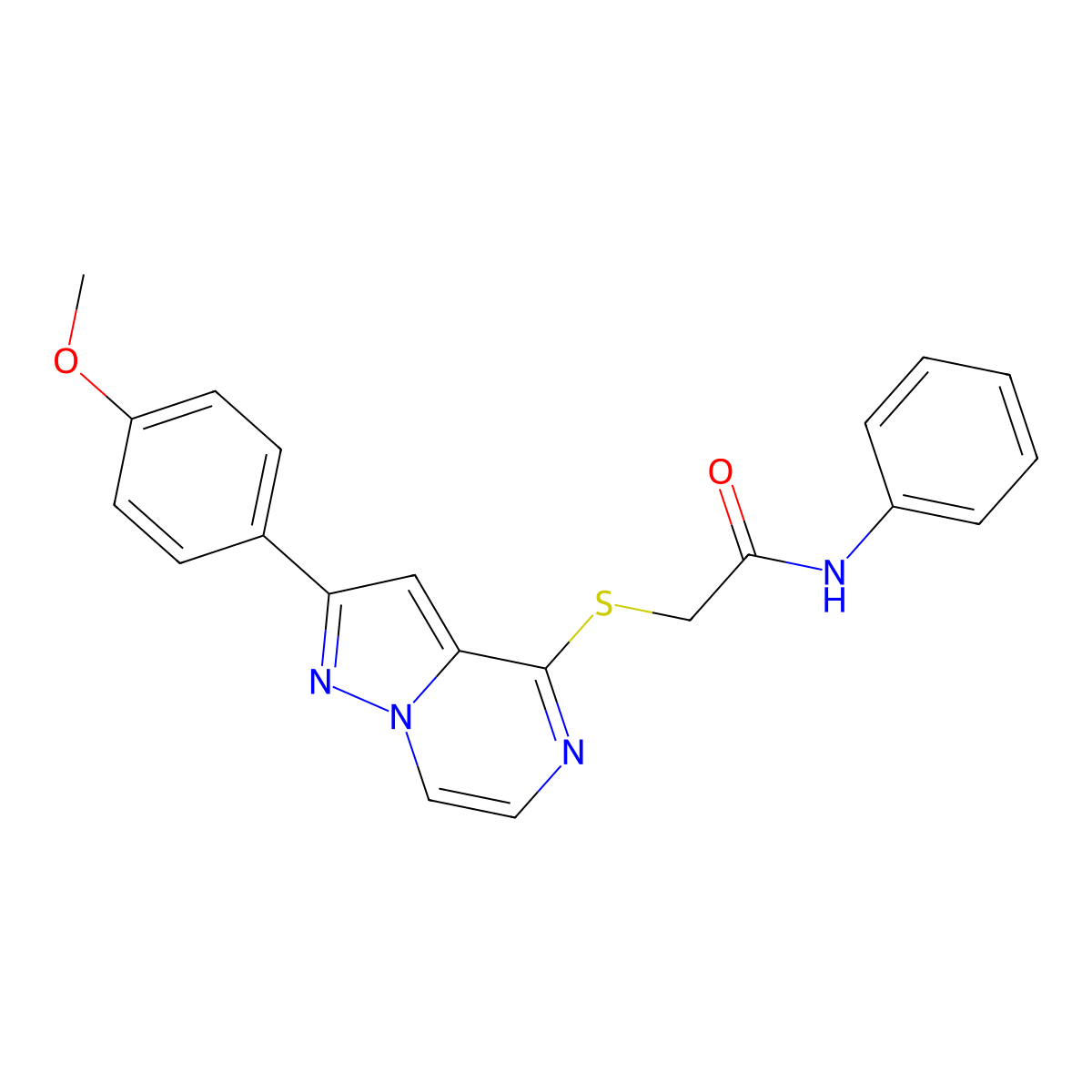 2-{[2-(4-methoxyphenyl)pyrazolo[1,5-a]pyrazin-4-yl]sulfanyl}-N-phenylacetamide molecular structure, CAS 1021228-32-9