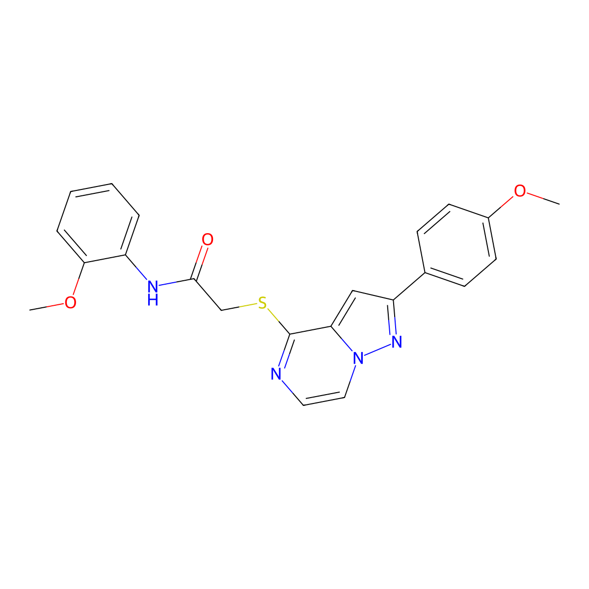 N-(2-methoxyphenyl)-2-{[2-(4-methoxyphenyl)pyrazolo[1,5-a]pyrazin-4-yl]sulfanyl}acetamide molecular structure, CAS 1021228-36-3
