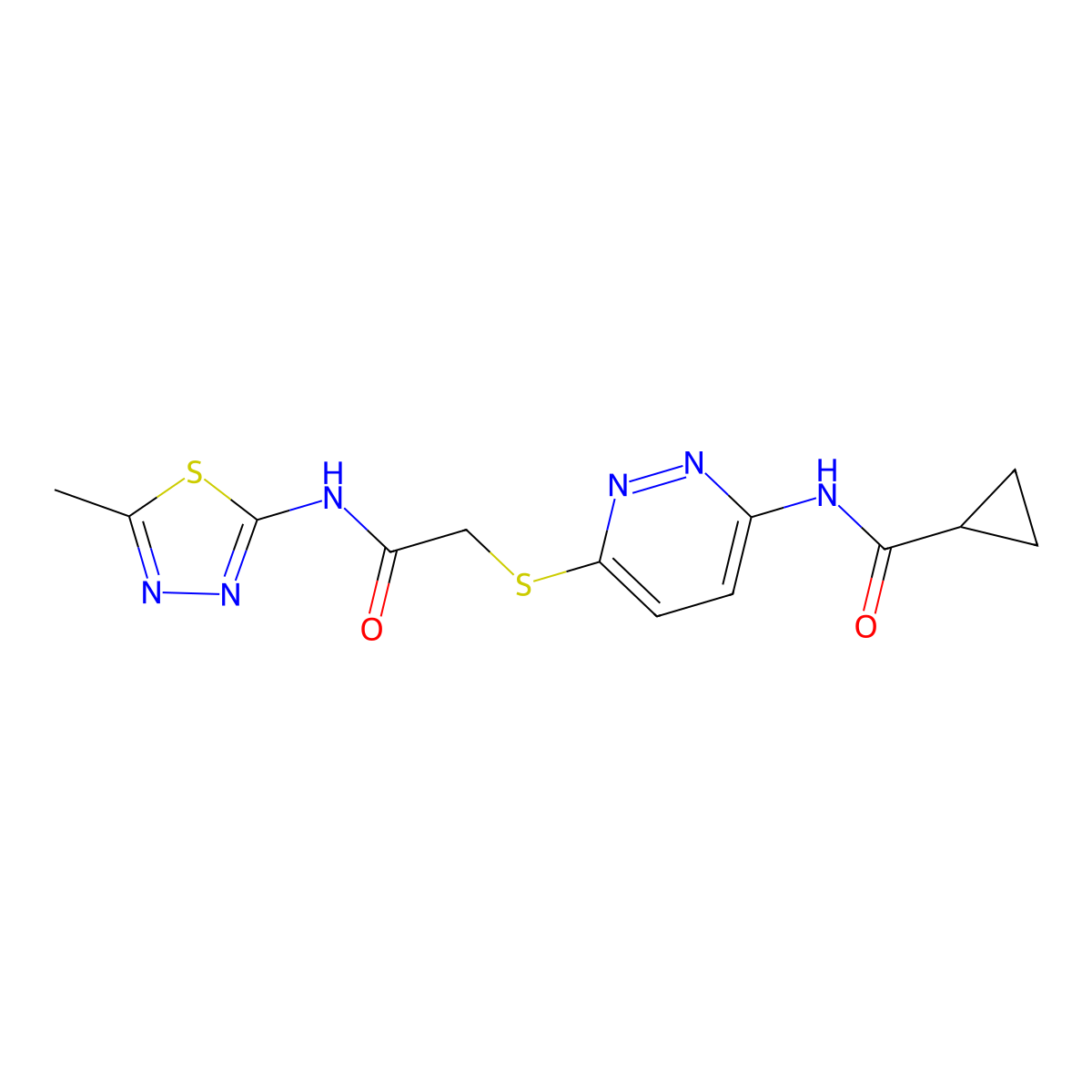 N-(6-((2-((5-methyl-1,3,4-thiadiazol-2-yl)amino)-2-oxoethyl)thio)pyridazin-3-yl)cyclopropanecarboxamide molecular structure, CAS 1021228-41-0
