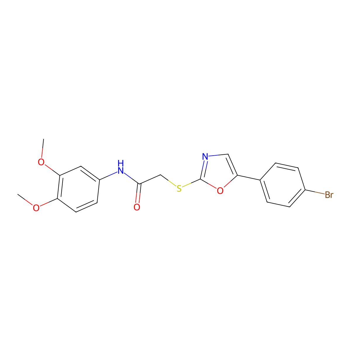 2-((5-(4-bromophenyl)oxazol-2-yl)thio)-N-(3,4-dimethoxyphenyl)acetamide molecular structure, CAS 1021228-43-2