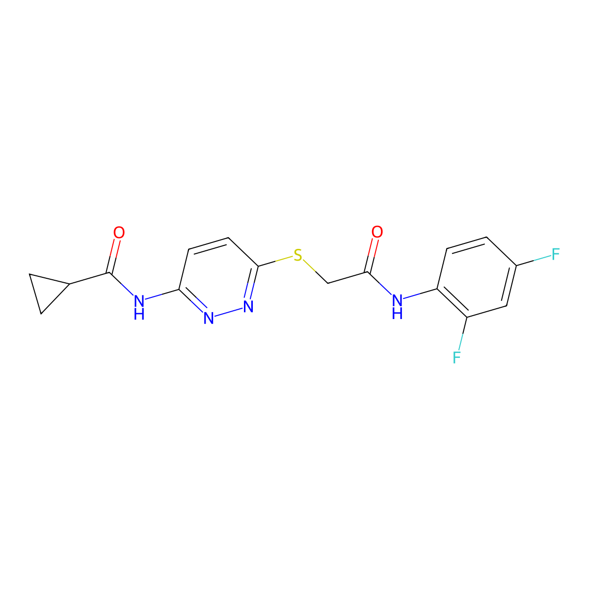 N-[6-({[(2,4-difluorophenyl)carbamoyl]methyl}sulfanyl)pyridazin-3-yl]cyclopropanecarboxamide molecular structure, CAS 1021228-49-8
