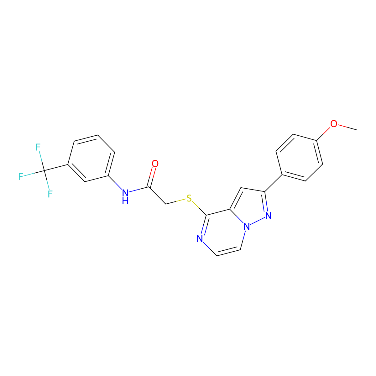 2-{[2-(4-methoxyphenyl)pyrazolo[1,5-a]pyrazin-4-yl]sulfanyl}-N-[3-(trifluoromethyl)phenyl]acetamide molecular structure, CAS 1021228-52-3