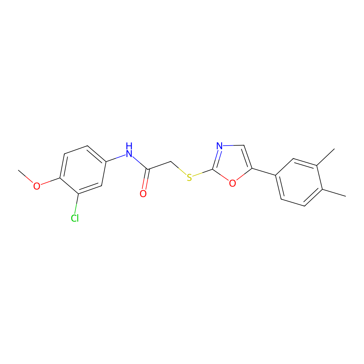 N-(3-chloro-4-methoxyphenyl)-2-{[5-(3,4-dimethylphenyl)-1,3-oxazol-2-yl]sulfanyl}acetamide molecular structure, CAS 1021228-55-6