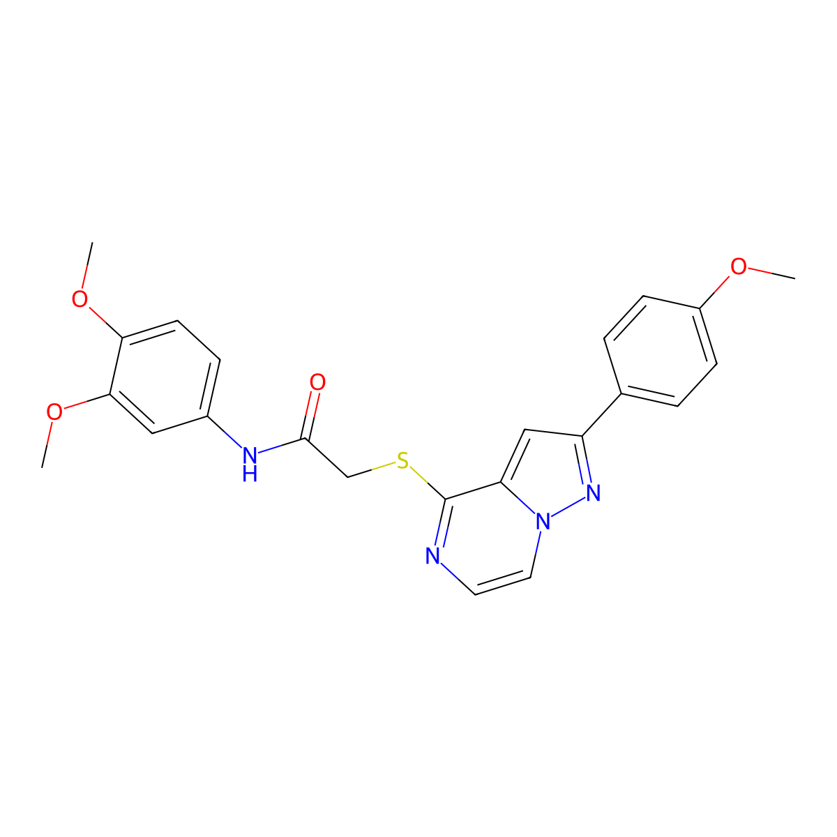 N-(3,4-dimethoxyphenyl)-2-{[2-(4-methoxyphenyl)pyrazolo[1,5-a]pyrazin-4-yl]sulfanyl}acetamide molecular structure, CAS 1021228-56-7