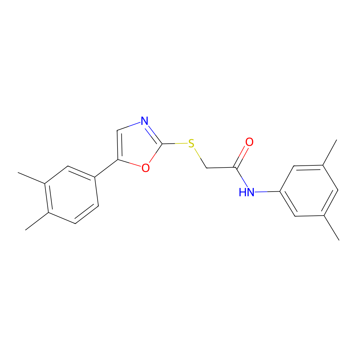 N-(3,5-dimethylphenyl)-2-{[5-(3,4-dimethylphenyl)-1,3-oxazol-2-yl]sulfanyl}acetamide molecular structure, CAS 1021228-59-0