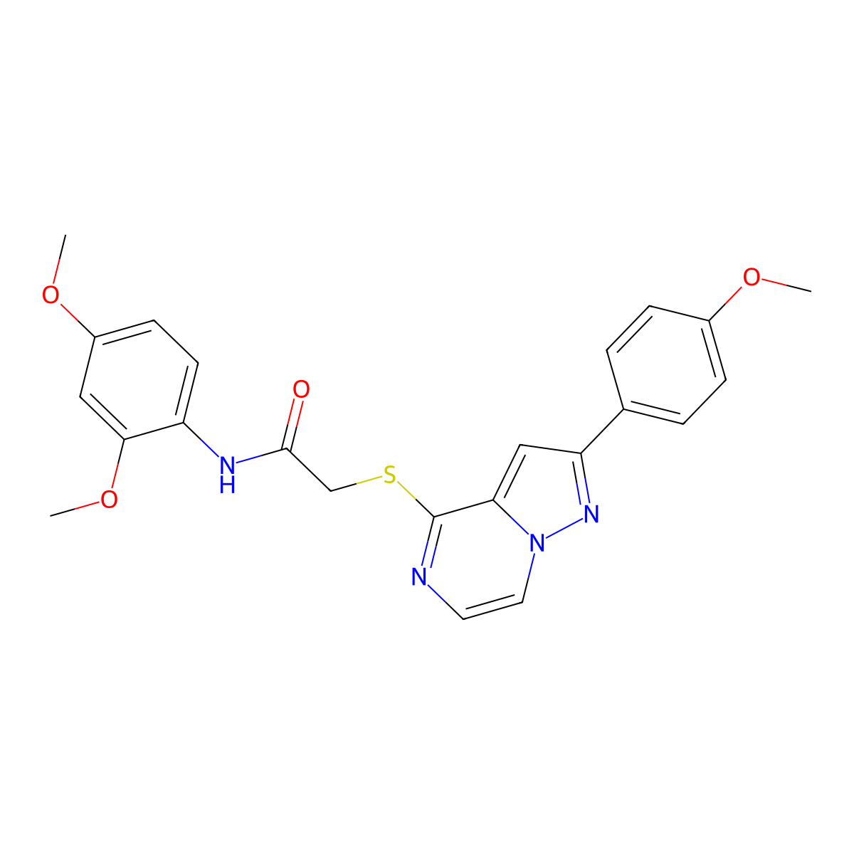 N-(2,4-dimethoxyphenyl)-2-{[2-(4-methoxyphenyl)pyrazolo[1,5-a]pyrazin-4-yl]sulfanyl}acetamide molecular structure, CAS 1021228-60-3