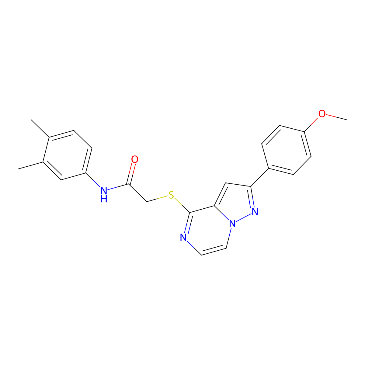 N-(3,4-dimethylphenyl)-2-{[2-(4-methoxyphenyl)pyrazolo[1,5-a]pyrazin-4-yl]sulfanyl}acetamide molecular structure, CAS 1021228-65-8