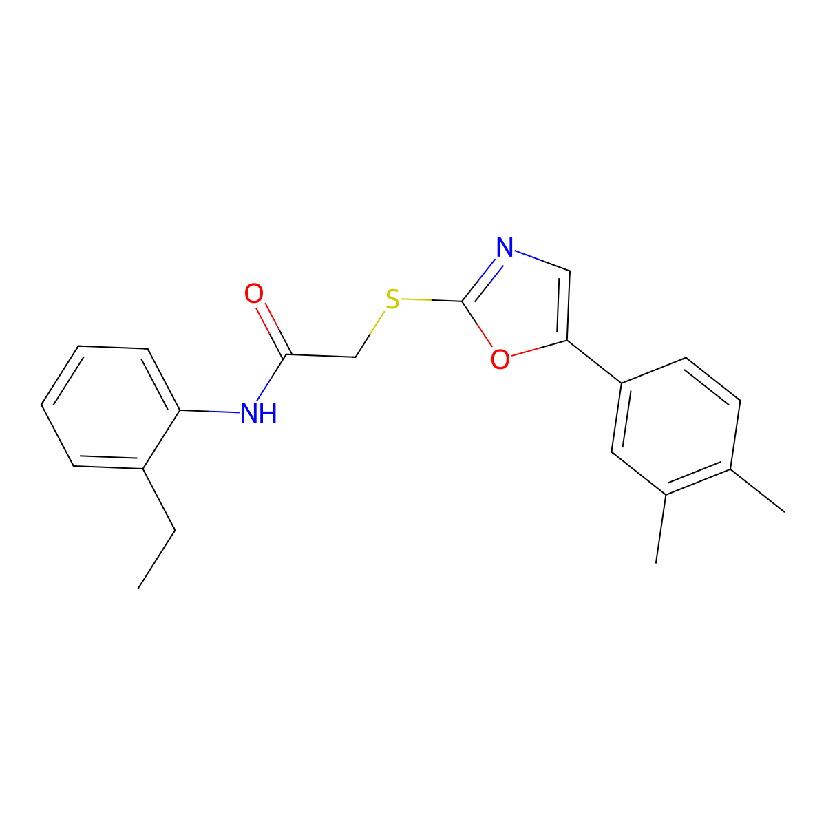 2-((5-(3,4-dimethylphenyl)oxazol-2-yl)thio)-N-(2-ethylphenyl)acetamide molecular structure, CAS 1021228-69-2