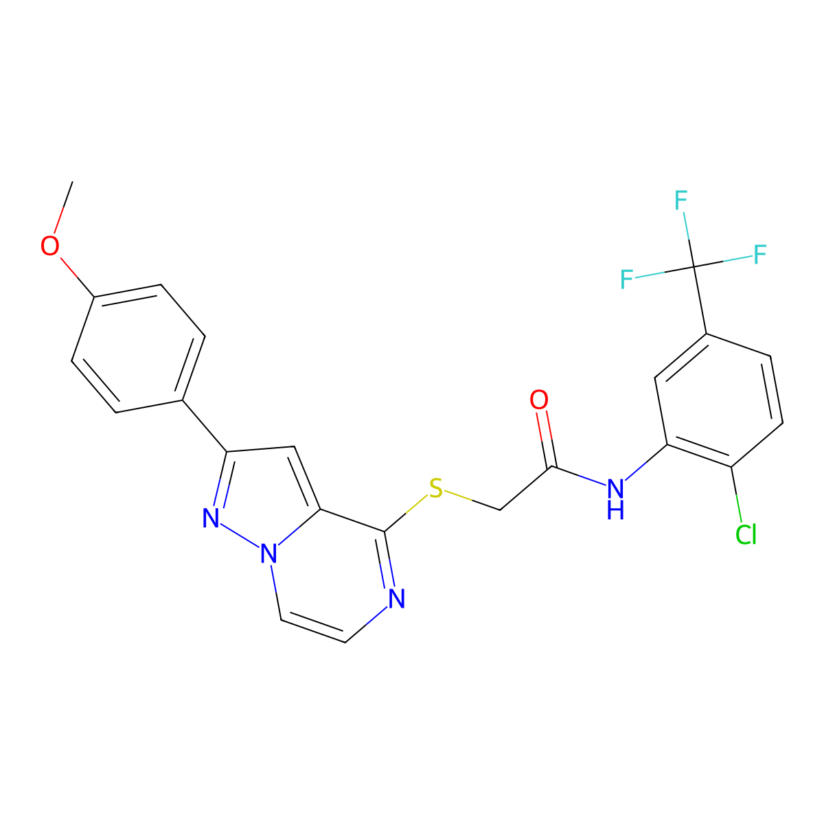 N-[2-chloro-5-(trifluoromethyl)phenyl]-2-{[2-(4-methoxyphenyl)pyrazolo[1,5-a]pyrazin-4-yl]sulfanyl}acetamide molecular structure, CAS 1021228-70-5