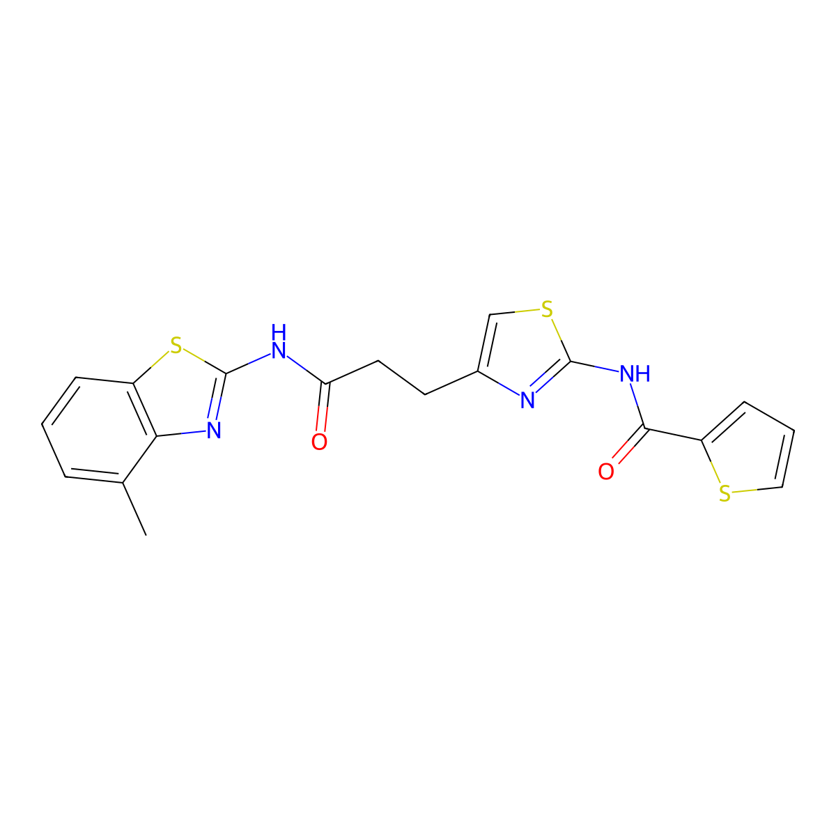 N-(4-(3-((4-methylbenzo[d]thiazol-2-yl)amino)-3-oxopropyl)thiazol-2-yl)thiophene-2-carboxamide molecular structure, CAS 1021228-75-0
