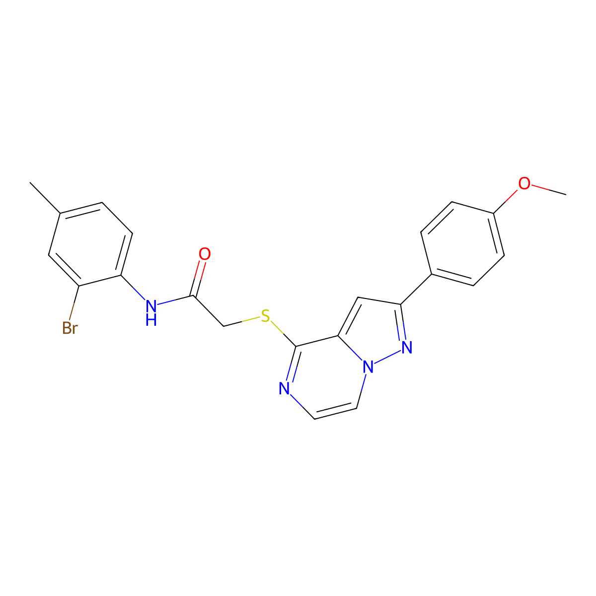 N-(2-bromo-4-methylphenyl)-2-{[2-(4-methoxyphenyl)pyrazolo[1,5-a]pyrazin-4-yl]sulfanyl}acetamide molecular structure, CAS 1021228-79-4