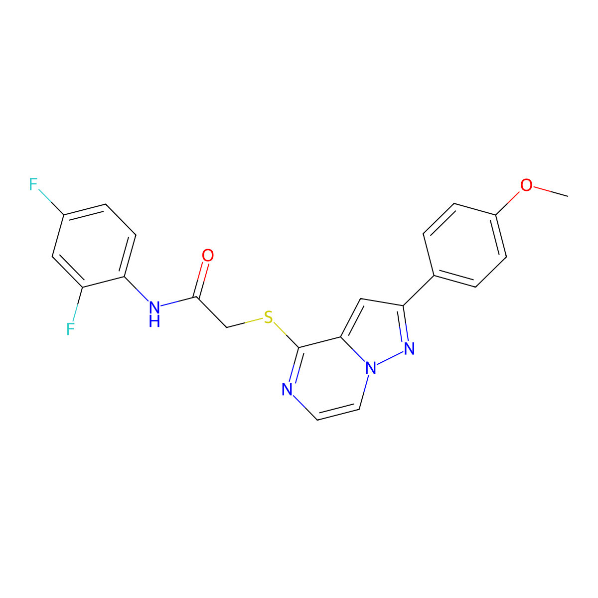 N-(2,4-difluorophenyl)-2-{[2-(4-methoxyphenyl)pyrazolo[1,5-a]pyrazin-4-yl]sulfanyl}acetamide molecular structure, CAS 1021228-83-0