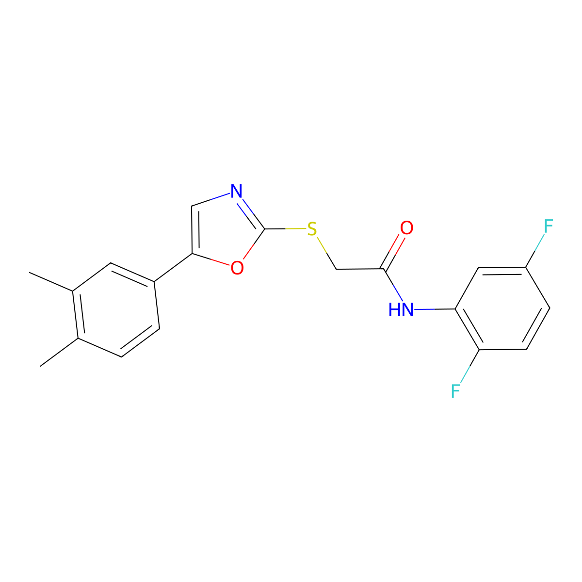 N-(2,5-difluorophenyl)-2-{[5-(3,4-dimethylphenyl)-1,3-oxazol-2-yl]sulfanyl}acetamide molecular structure, CAS 1021228-85-2