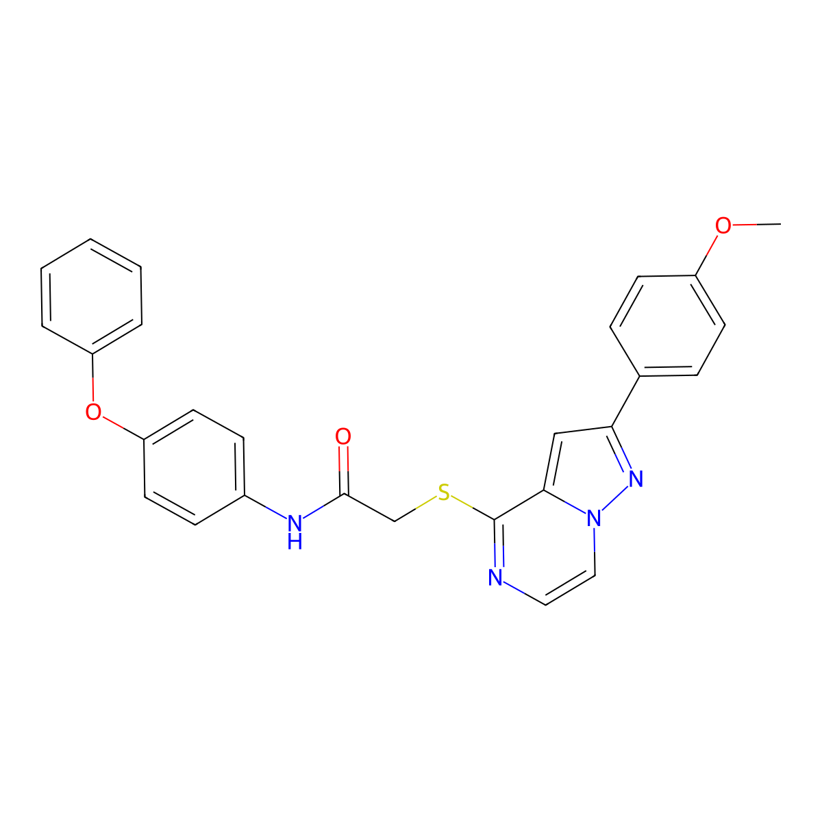 2-{[2-(4-methoxyphenyl)pyrazolo[1,5-a]pyrazin-4-yl]sulfanyl}-N-(4-phenoxyphenyl)acetamide molecular structure, CAS 1021228-90-9