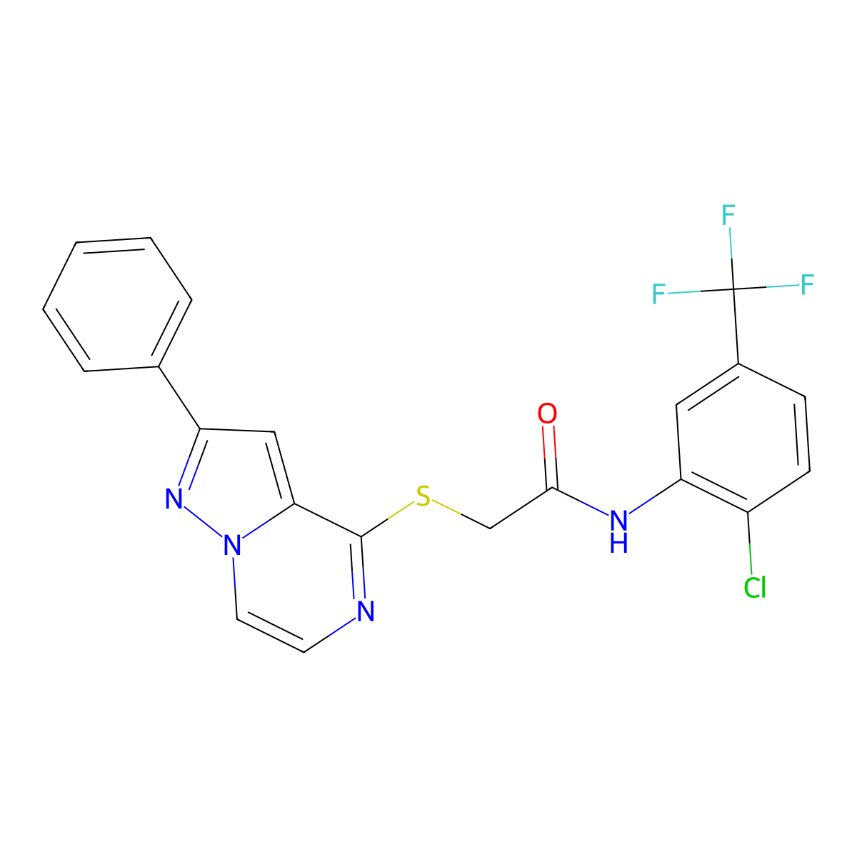 N-[2-Chloro-5-(trifluoromethyl)phenyl]-2-({2-phenylpyrazolo[1,5-A]pyrazin-4-YL}sulfanyl)acetamide molecular structure, CAS 1021228-97-6