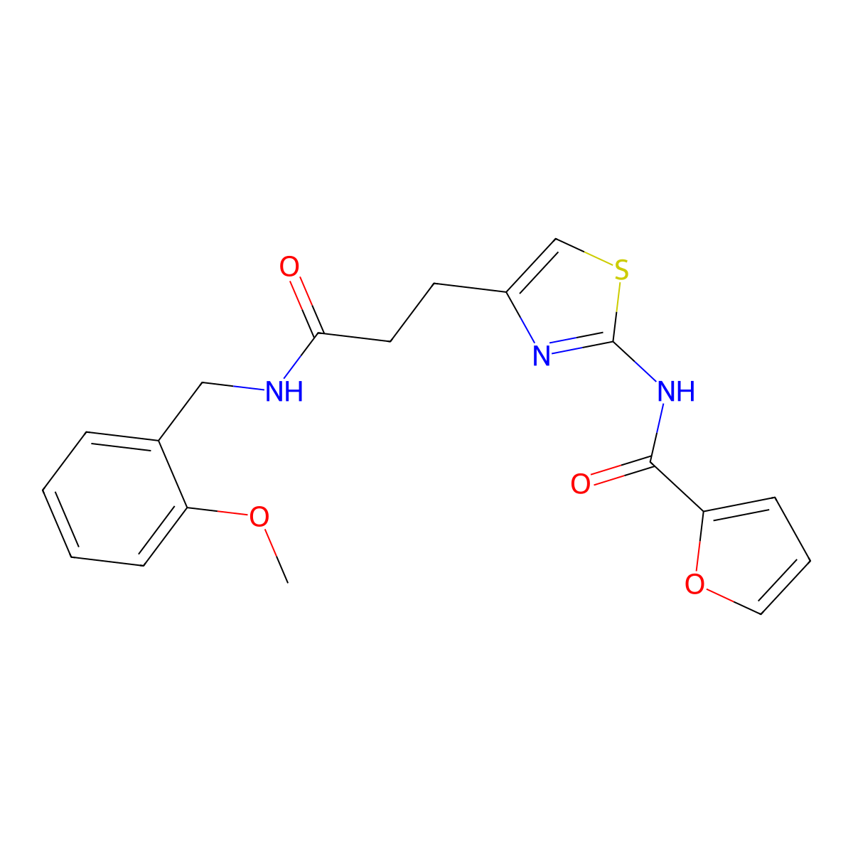 N-(4-(3-((2-methoxybenzyl)amino)-3-oxopropyl)thiazol-2-yl)furan-2-carboxamide molecular structure, CAS 1021228-99-8