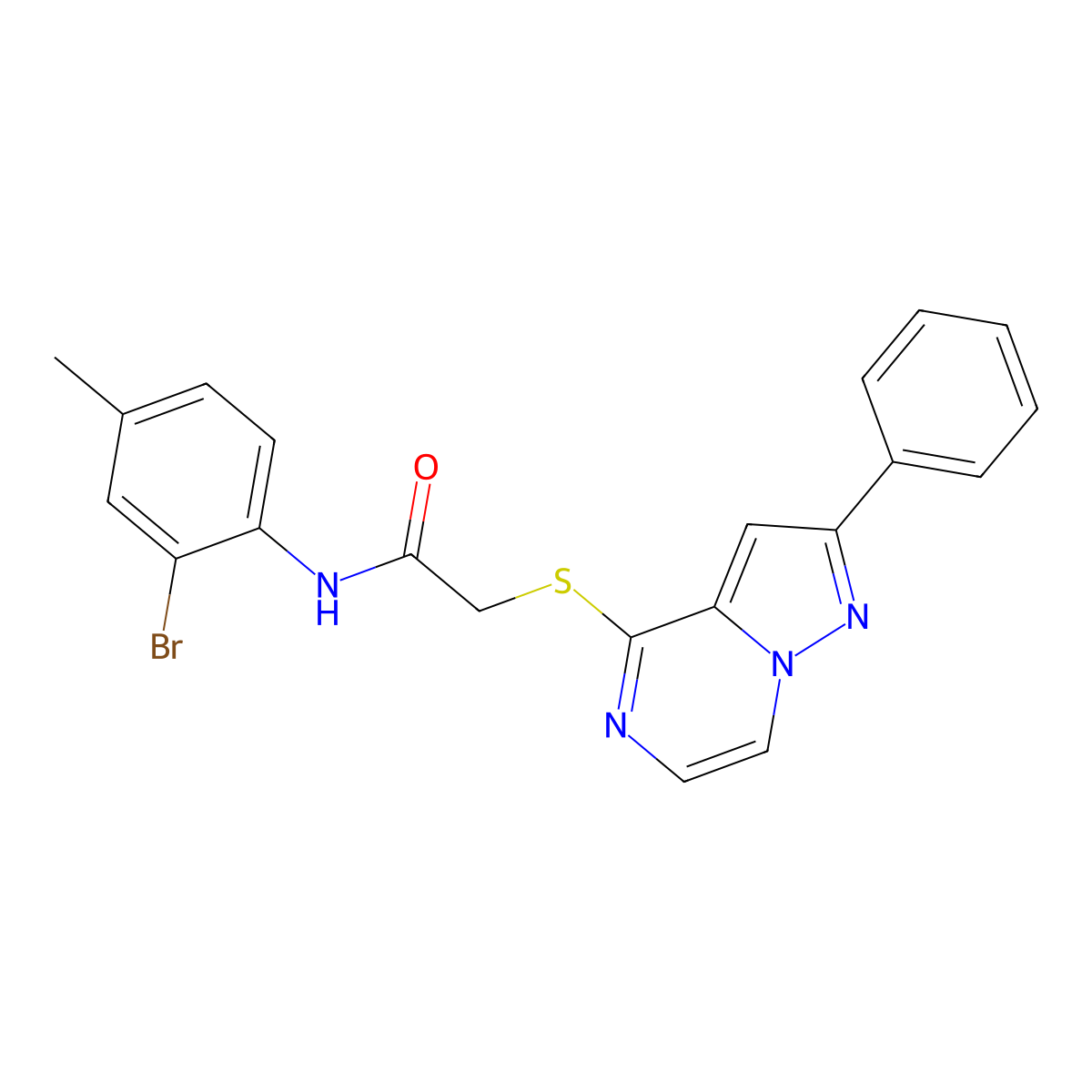N-(2-Bromo-4-methylphenyl)-2-({2-phenylpyrazolo[1,5-A]pyrazin-4-YL}sulfanyl)acetamide molecular structure, CAS 1021229-01-5