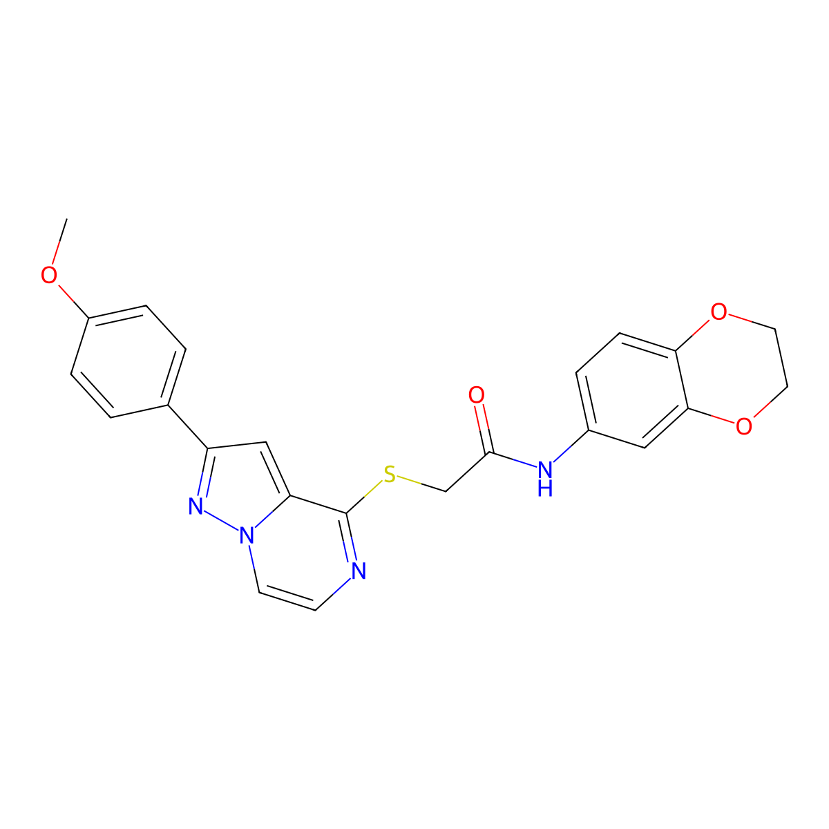 N-(2,3-dihydro-1,4-benzodioxin-6-yl)-2-{[2-(4-methoxyphenyl)pyrazolo[1,5-a]pyrazin-4-yl]sulfanyl}acetamide molecular structure, CAS 1021229-02-6