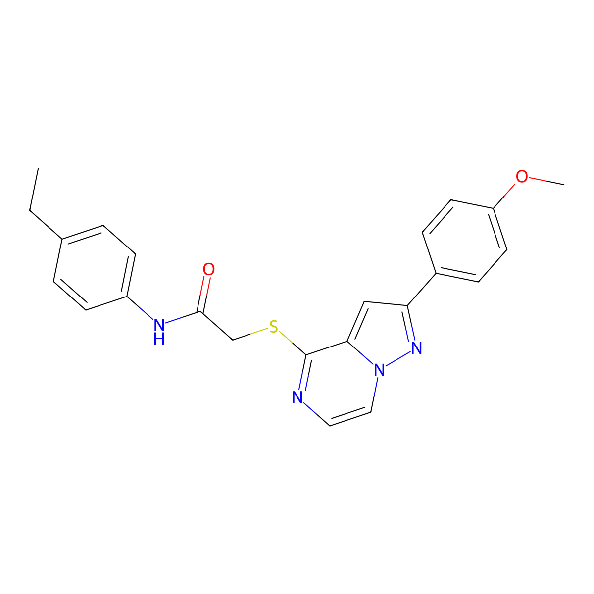 N-(4-ethylphenyl)-2-{[2-(4-methoxyphenyl)pyrazolo[1,5-a]pyrazin-4-yl]sulfanyl}acetamide molecular structure, CAS 1021229-06-0