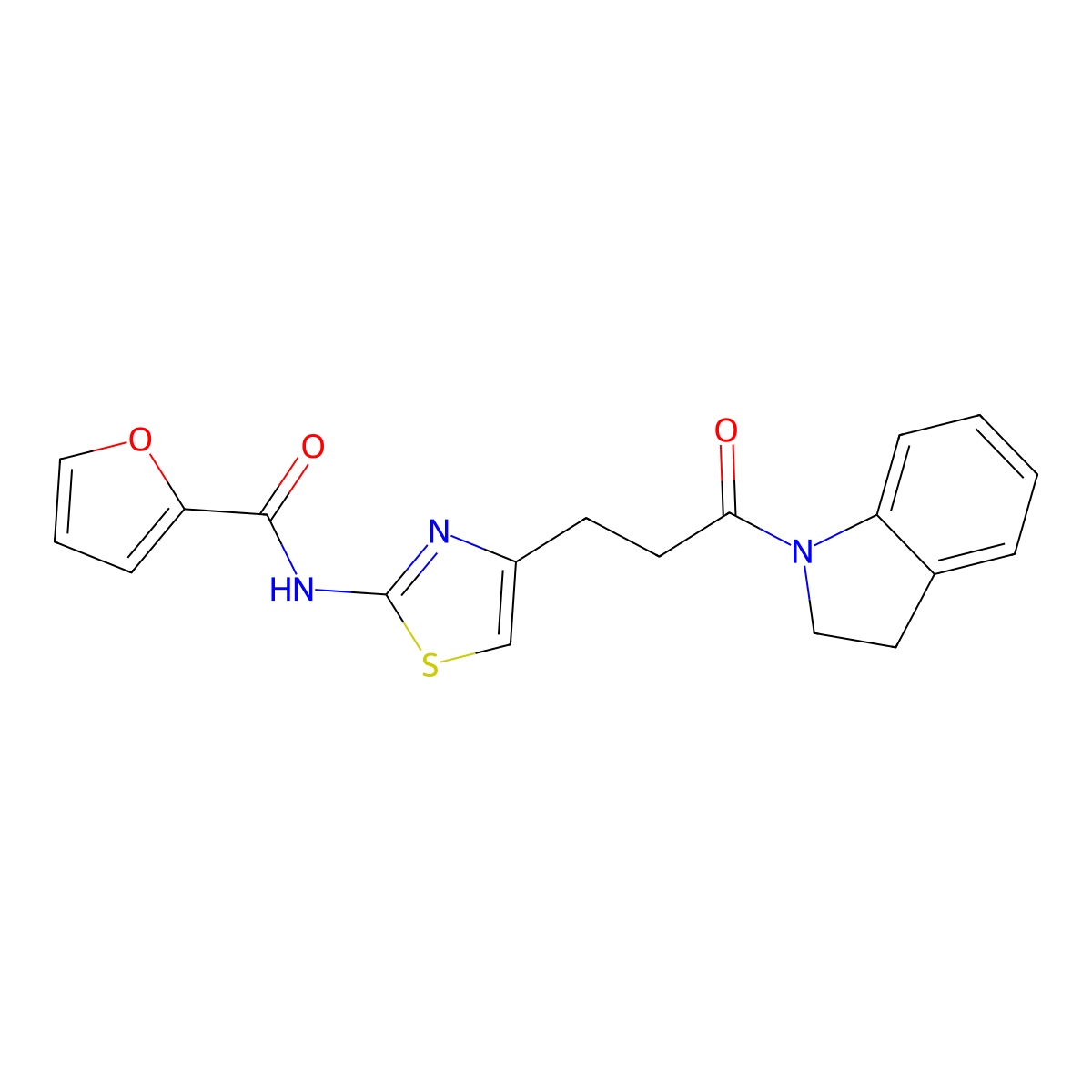 N-(4-(3-(indolin-1-yl)-3-oxopropyl)thiazol-2-yl)furan-2-carboxamide molecular structure, CAS 1021229-07-1