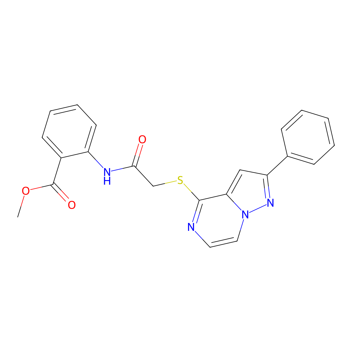 Methyl 2-[2-({2-phenylpyrazolo[1,5-A]pyrazin-4-YL}sulfanyl)acetamido]benzoate molecular structure, CAS 1021229-09-3
