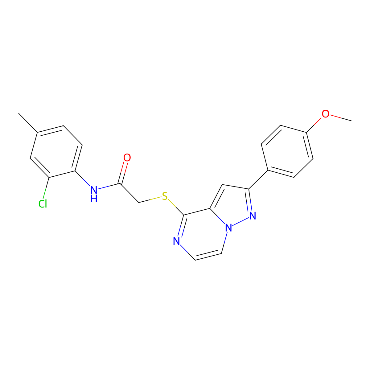 N-(2-chloro-4-methylphenyl)-2-{[2-(4-methoxyphenyl)pyrazolo[1,5-a]pyrazin-4-yl]sulfanyl}acetamide molecular structure, CAS 1021229-10-6