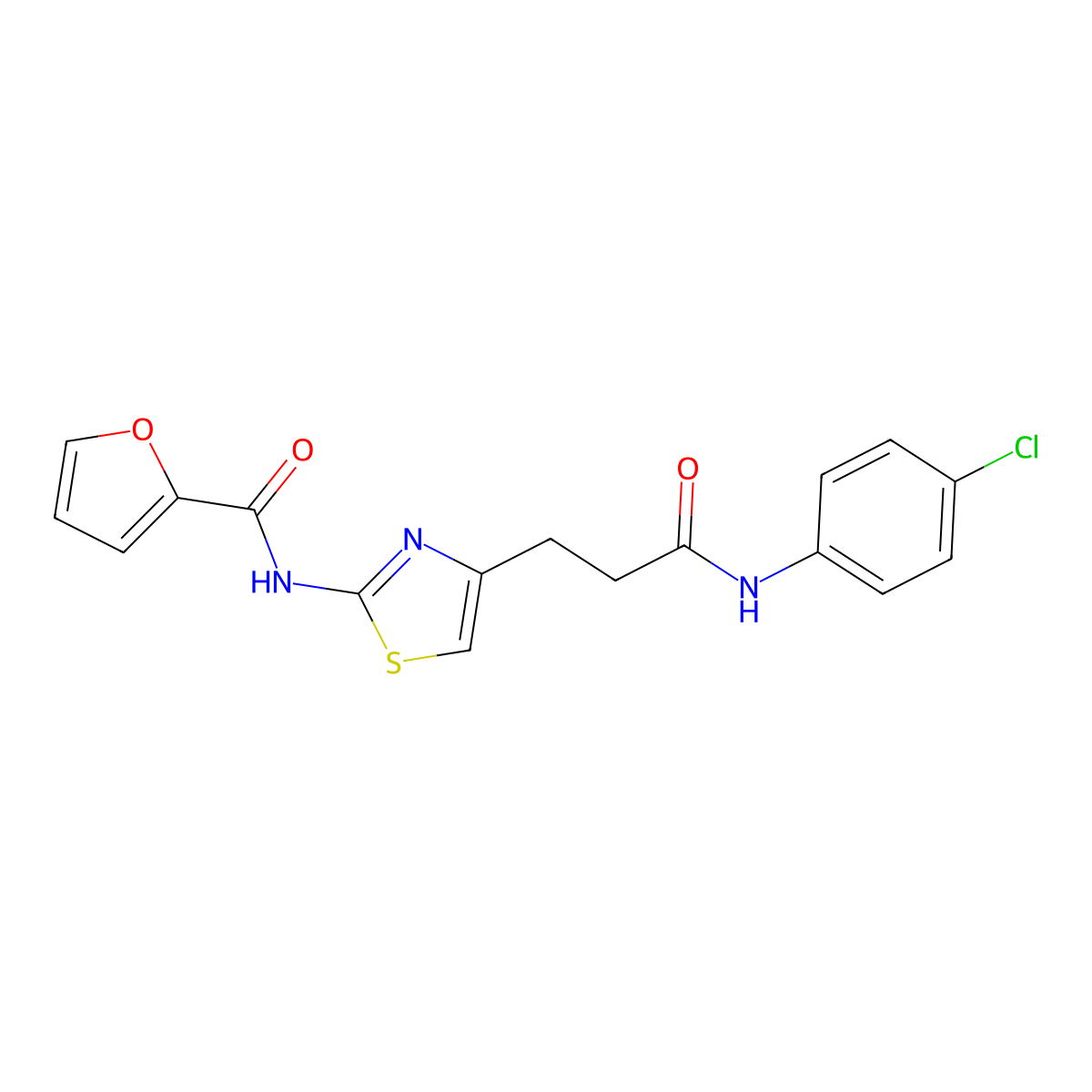 N-(4-(3-((4-chlorophenyl)amino)-3-oxopropyl)thiazol-2-yl)furan-2-carboxamide molecular structure, CAS 1021229-11-7