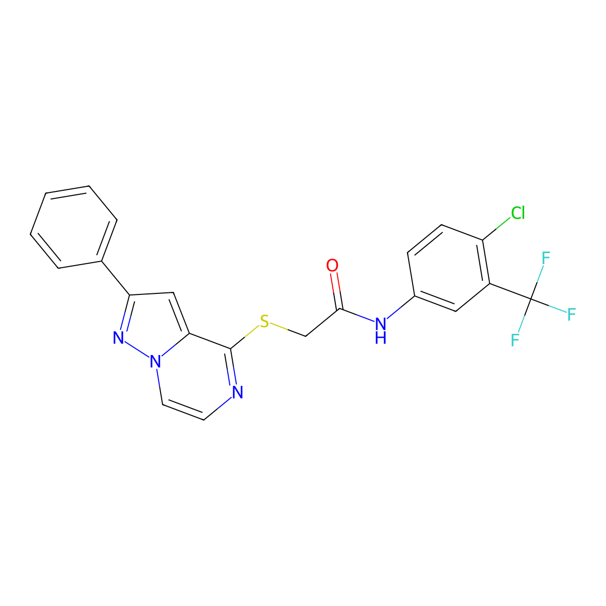 N-[4-chloro-3-(trifluoromethyl)phenyl]-2-[(2-phenylpyrazolo[1,5-a]pyrazin-4-yl)thio]acetamide molecular structure, CAS 1021229-13-9