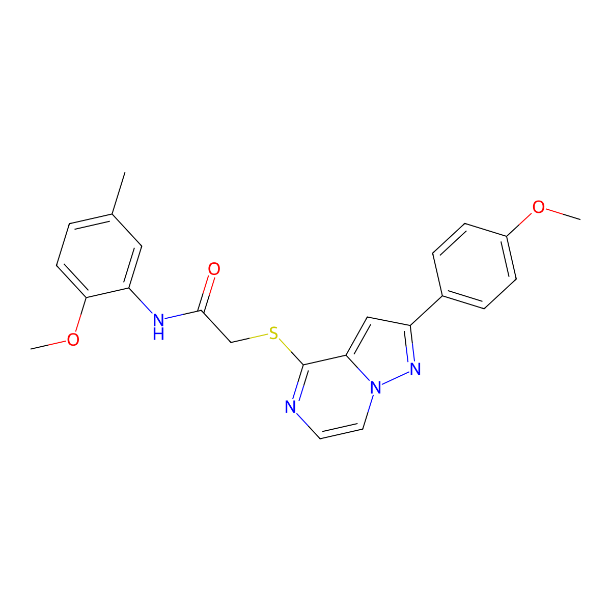 N-(2-methoxy-5-methylphenyl)-2-{[2-(4-methoxyphenyl)pyrazolo[1,5-a]pyrazin-4-yl]sulfanyl}acetamide molecular structure, CAS 1021229-14-0